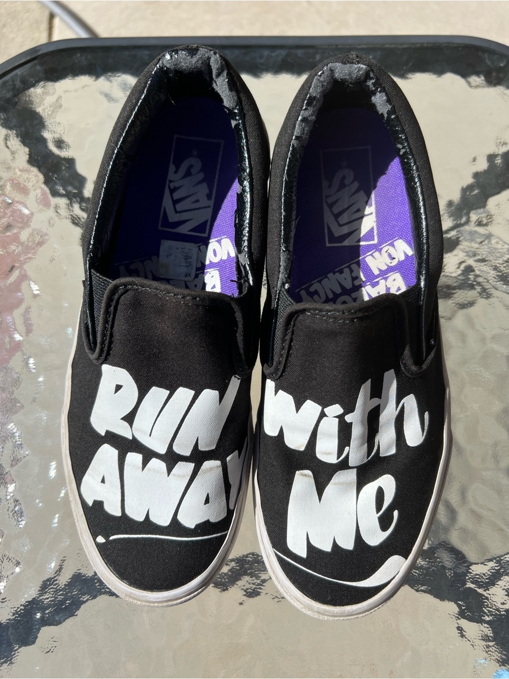 Black White & Purple Run Away With Me Slip-On Vans